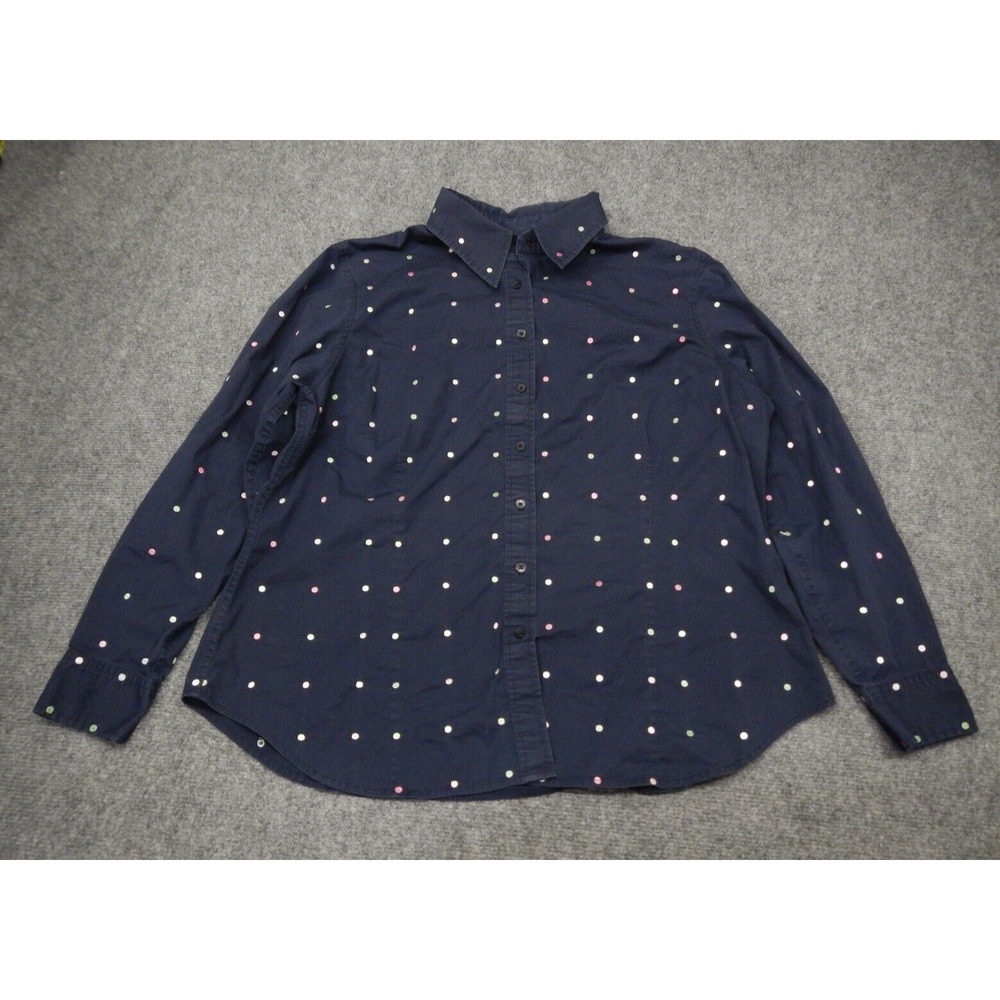 Jones New York‎ Signature Button Up Shirt Top Women's Plus Size 1 Blue Polka Dot